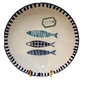 4 Papart Seramik Pasta Bowl Hand Painted Turkey 9" x 2" Fish Design New